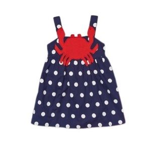 Sophie & Sam Navy Blue & White Polka Dot Red Crab Appliqué Dress Girls Size 5